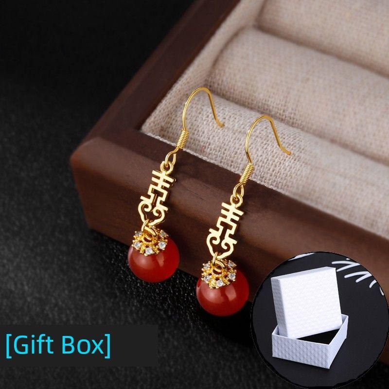 

Women s Sterling Silver Wedding Evening Gown Stud Earrings Double happiness earrings a pair [gift box]]