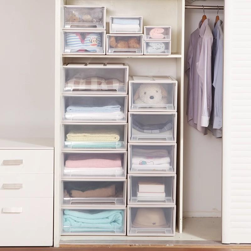 Drawer Slid Storage Box Large Stackable Clothes Storage Container Plastic Clear Underwear Quilt Cabinet Holder Closet Organizer