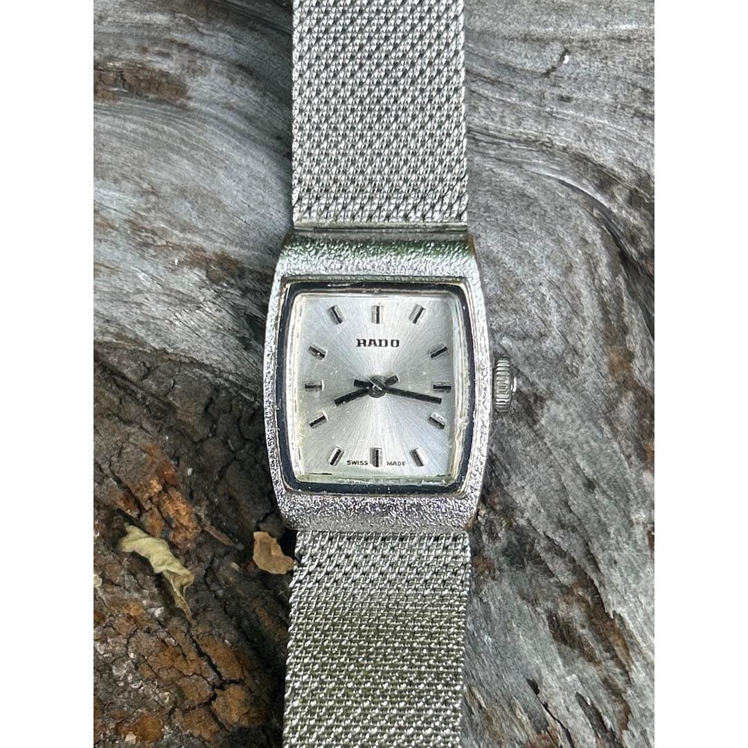 Used Working item RADO hand-wound watch square silver mesh antique period item