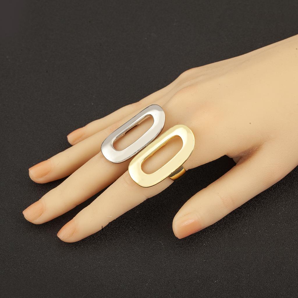 Nidin Simple Fashion Rectangular Shape Hollow Design Open Rings Adjustable For Female Copper Chunky Glossy Finger Jewelry