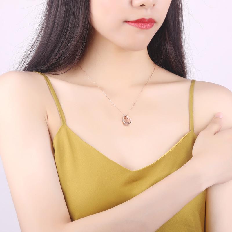 Genuine 18k Gold Pendant Color Gold Necklace Romantic Heart -Shaped Valentine 'S Day Au750 Clavicle Necklace