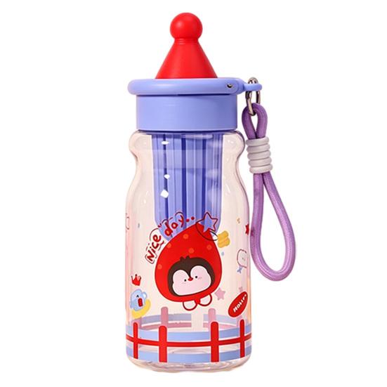 Water Cup with Soft Rubber Lanyard, Portable Leakproof Multi-Sealing Lid Water Bottle with Removable Tea Separator, Large Capacity Kids School Travel