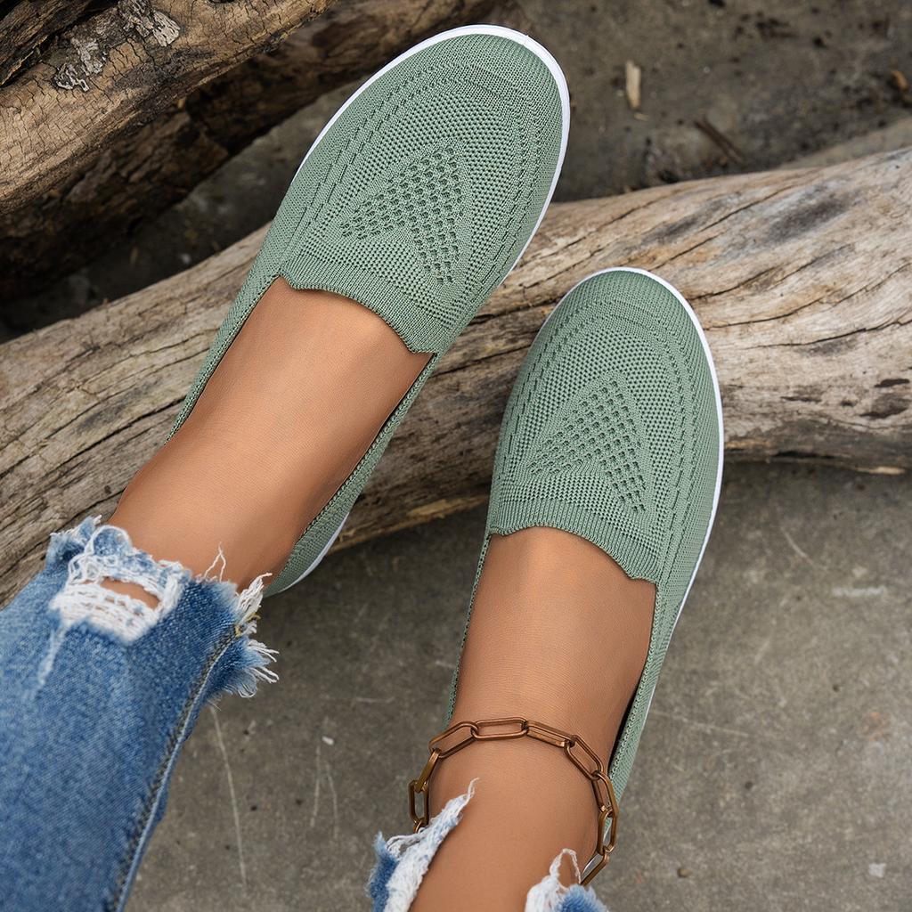 Large size casual single shoes spring and autumn new round head low heel mesh fly-woven sneakers