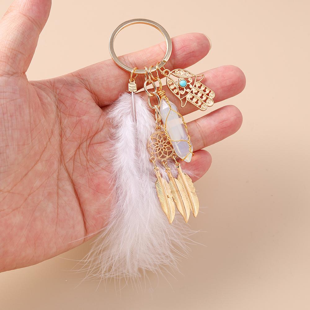 Bohemia Tassels Feather Keychain Women Girl Turquoise Key Ring Pendants for Handbag Decor DIY Handmade Key Chain Jewelry Gifts