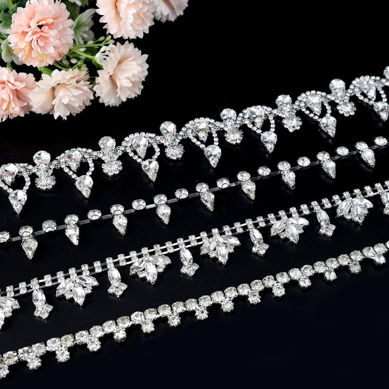 10Yards Rhinestone Chain Trim Fringe Crystal Diamond Accessories DIY Crafts Wedding Decoration Gift Irregular Rhinestone Ribbon