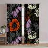 curtain2pcs Plant Floral Curtains- Vintage Flower Curtain, Dark Color Leaf Print Drapes for Bedroom, Living Room, Apartment