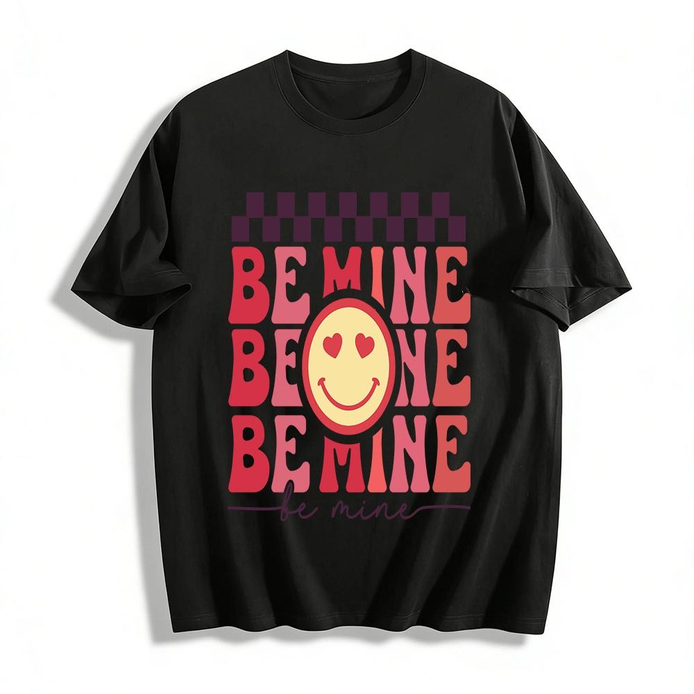 Valentine s Day Be Mine Smiley Heart Print Casual Crewneck Top Pure cotton T-shirt XXS