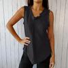Women's Fashionable Color Round Neck Sleeveless Fringe Patchwork Casual Loose Cotton And Linen Top