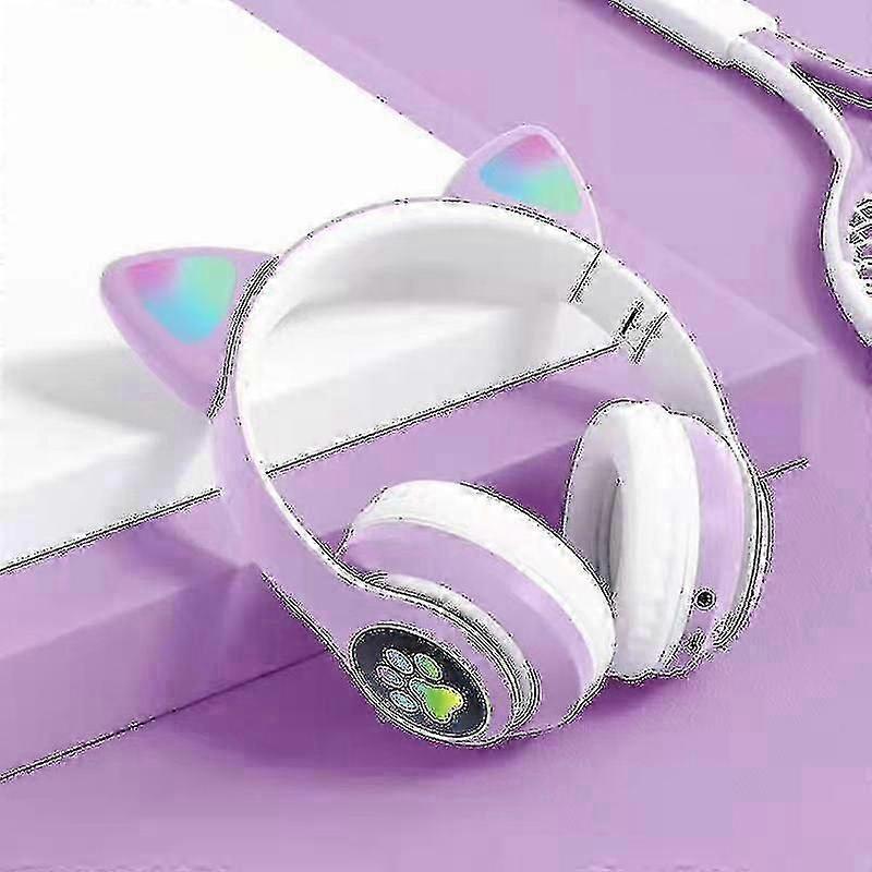 Wireless Bluetooth Headphones Cat Ear Headset With Led Light(purple)