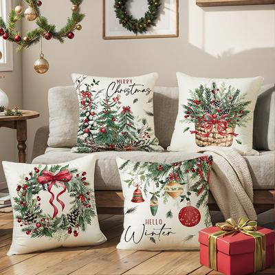 Festive Christmas Home Decoration Sofa Atmosphere Cartoon Digital Printing Pillow Case Linen Pillow Living Room Cushion Cover