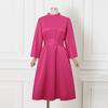 Oversized Women Stand Neck 3/4 Sleeve Bow Knot Belt Party Swing Dresses Nonelastic