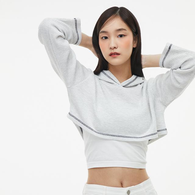 Худи с вафельной текстурой и вышивкой Rap Stitch, укороченная футболка Aq1Ct280 Light Grey/Ff
