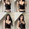Black new sweet and spicy pure fish bone lace suspender vest bra underwear women's sexy can wear short top
