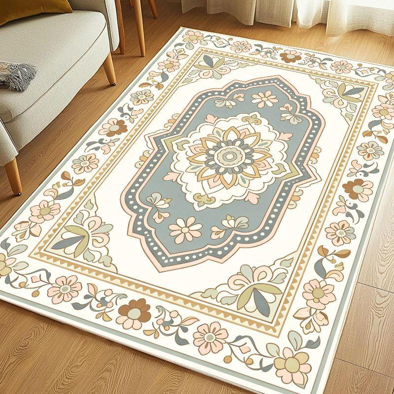 Bohemian Retro Area Rug Stain Resistant Washable Non Slip Floor Carpet for Living Room Bedroom Study French Home Decor