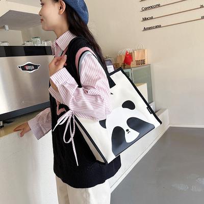 Bolsa Panda de grande capacidade, bolsa de mão, estilo commuter, bolsa tote, bolsa de mão de lona com estampa fofa, bolsa de ombro portátil para mulheres