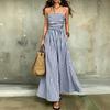 Women's Striped Spaghetti Strap Dress - High Waist A-Line Full Skirt for Summer and Casual Wear