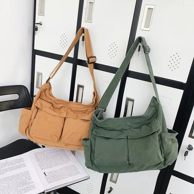 New Literary Girl Shoulder Bag Ins Versatile Large Capacity Canvas Tooling Style Student Class Messenger Bag
