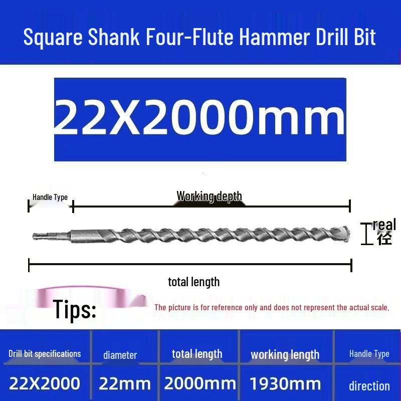 Extended Electric Hammer Drill Bit, Square & Round Shank, for Concrete Piercing - Available in 500mm to 2m Lengths
