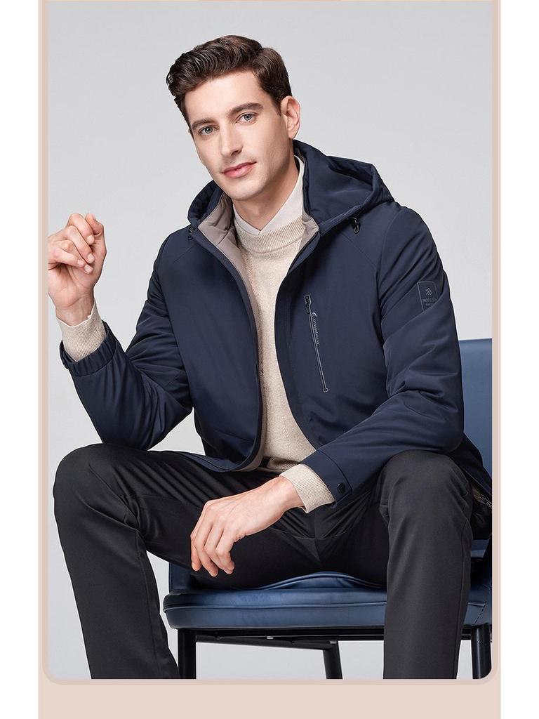 Men's Hooded Winter White Duck Down Jacket - Warm Middle-aged Business Outerwear