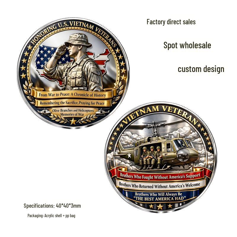 Vietnam War Helicopter Veteran Saluting Soldier Silver Commemorative Coin 40x40x3mm серебряный