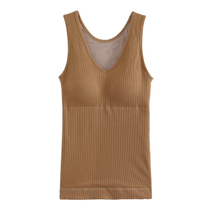 Thermoweste mit gepolsterter Damen-Sexy-Winterkleidung, ärmellose Körperweste, solide, schlanke, samtwarme Tanktops mit V-Ausschnitt, gestreifte Thermo-Unterwäsche