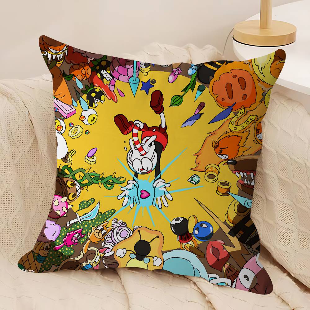 CUTE Cartoon C-Cuphead Pillow Case Removable Washable Cushion Cover – All-Season Soft Linen