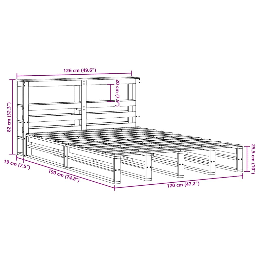 Solid Wood Bed without Mattress 120 x 190 cm Pine Wood