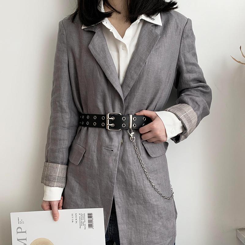 Women Belt Pu Leather Pin Buckle Punk Wind Jeans  Free Size Grommet Belts