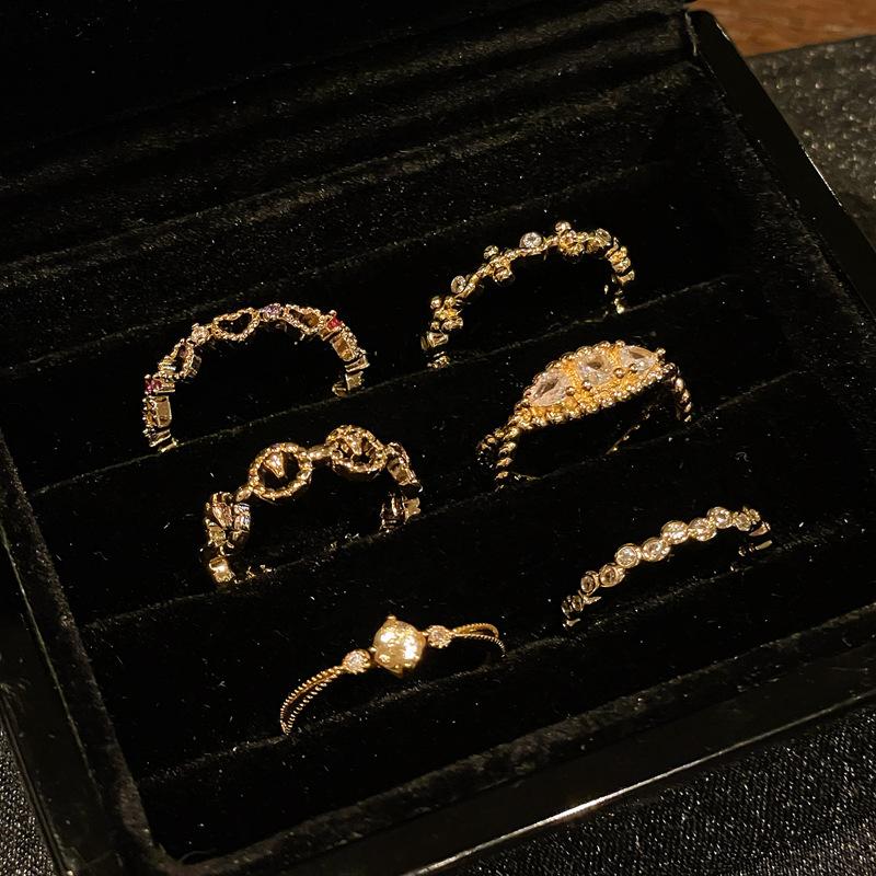 Explosive Fashion Temperament Diamond Opening Ring Niche Design Medieval French High-End Accessories Ring Women