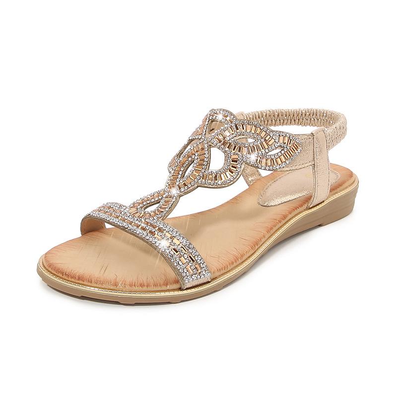 

Large size hollow flat rhinestone sandals bohemian comfortable women s shoes summer 5151-3 42