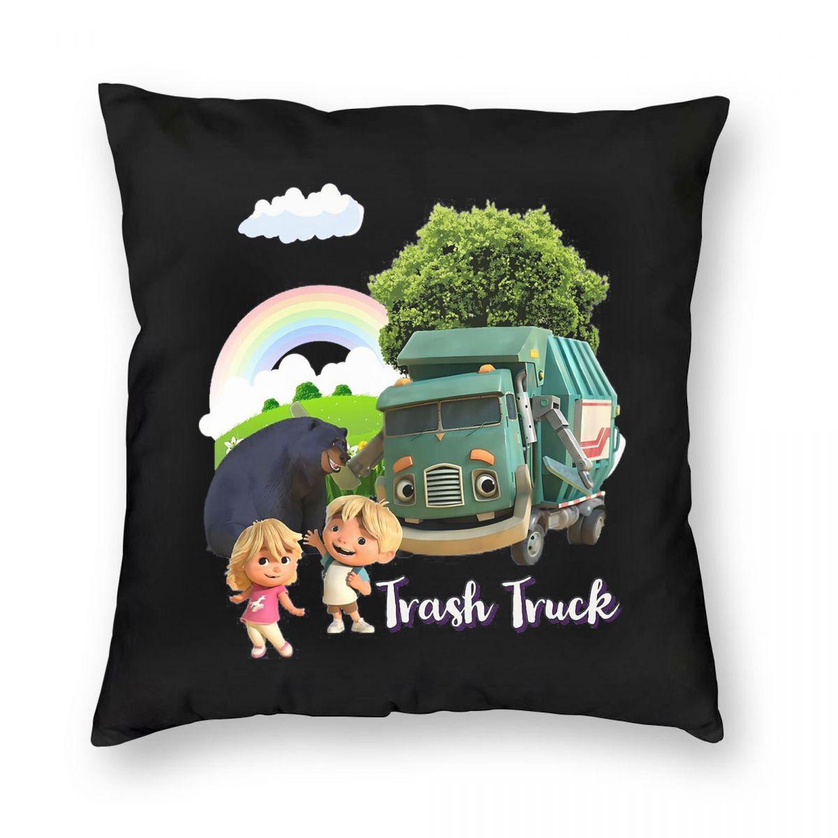 Trash Truck Animation, Trash Truck Netflix Square Pillowcase Pillow Cover Cushion Throw Pillow For Home Bedroom Car Peach skin 18*18(CM)-1Pcs