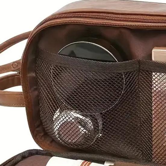 Faux Leather Toiletry Bag Large Water-resistant Bathroom Shaving Pouch Travel Grooming Organizer for Men Women