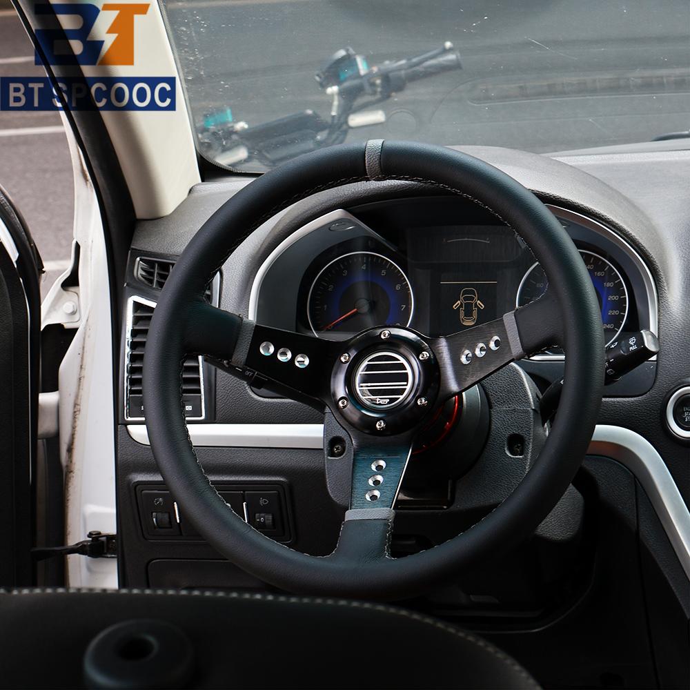Spar Steering Wheel Suede Leather Universal Concave Steering Wheel 14inch 350mm Real Leather Leather-Black