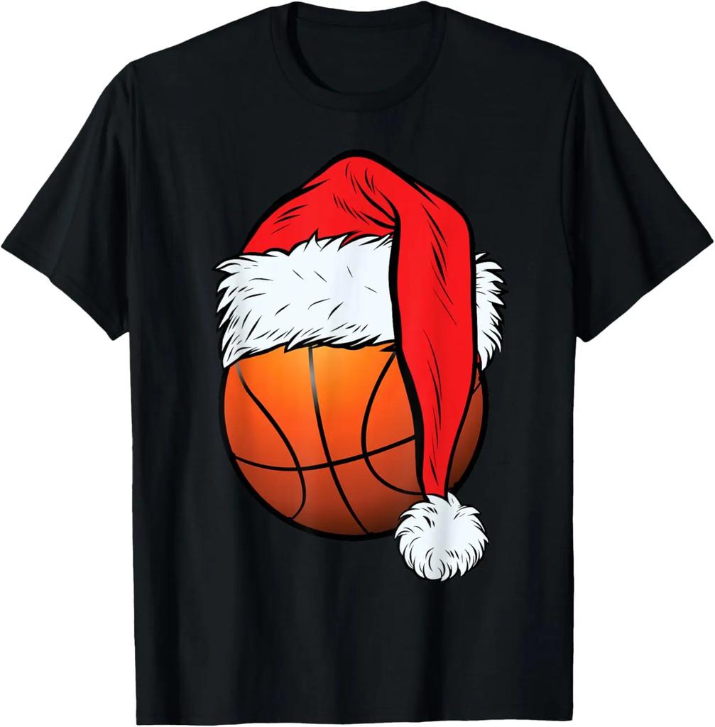 Herren Weihnachts-Basketball-Muster bedrucktes 100% reine Baumwolle Kurzarm-T-Shirt Kleidung Camiseta Hombre