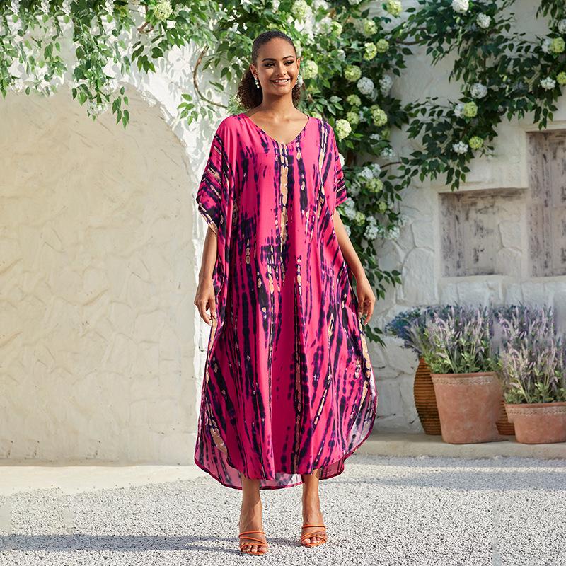2023 Rayon V-Neck Beach Cover-Up Robe: European & American Style Vacation Swimsuit Sunscreen Shirt