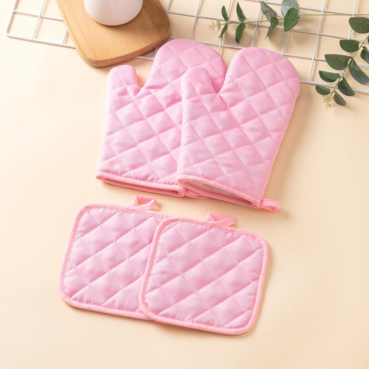 

1Set/4pcs Pink Love Oven Gloves and Thermal Insulation Pad, High Heat Resistance 500 Degrees Super Thick Kitchen Extended Oven Gloves