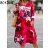 Large Size Women Casual Dress Autumn Long Sleeve O-neck Loose Mini Dress 3D Vintage Gradient Multi Color Printed A-Line Dress