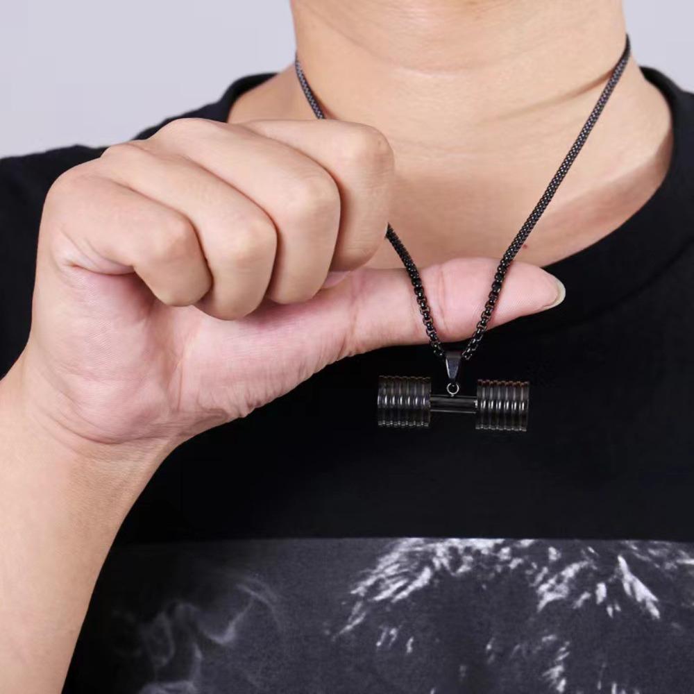 

Alloy Fitness Dumbbell Necklace Sports Accessory Pendant Jewelry Men Women чёрный