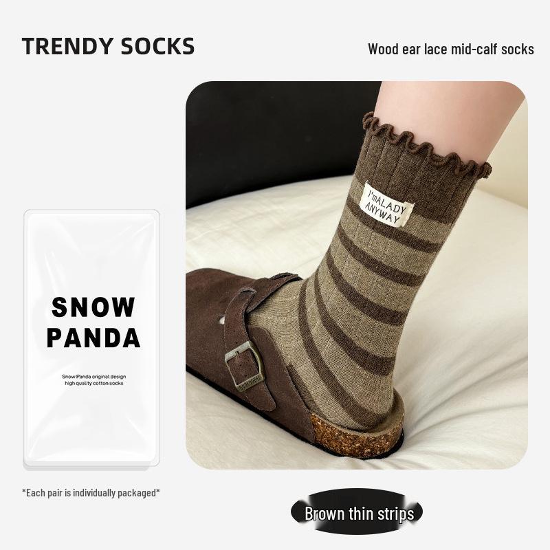 Women's Japanese-Style Frilly Edge Mid-Calf & Knee-High Slouch Socks - Autumn/Winter Versatile Fabric.