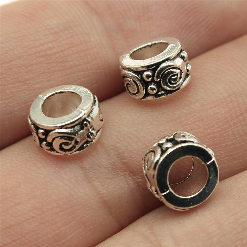 20pcs Antique Silver Color European Big Hole Beads Spacer Beads Charm Pendants Jewelry Accessories DIY