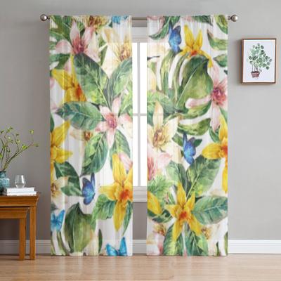 Cortina Transparente Exótica Floral Natural de Folhas Para Sala de Estar Quarto Cortinas Voile Para Janela Cortinas de Organza Cortinas de Tule Para Festa