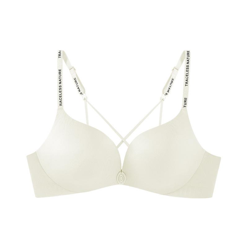 New Front Buckle Beautiful Back Underwear Women's Small Breasts Are Gathered, Thickened and Large, Anti-sagging Letter Shoulder Straps, Sexy Upper
