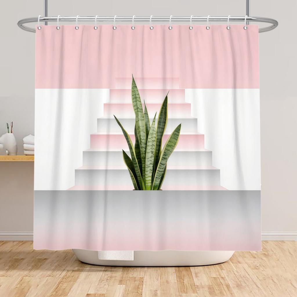 Nordic Style Tropical Leaves Shower Curtain Green Plant Art Waterproof Bath Curtains Polyester Fabric Decor Curtain with Hooks