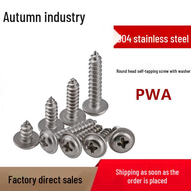 M2-M5 Stainless Steel 304 Phillips Pan Head Self-Tapping Screw with Washer and Pointed Tail