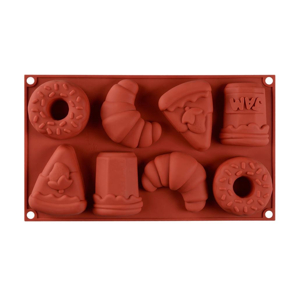 Silicone Baking Mold with 8 Cavities for Donuts Croissants Cake Slices and Holiday Shapes Flexible Non-Stick Bakeware for Christmas Baking