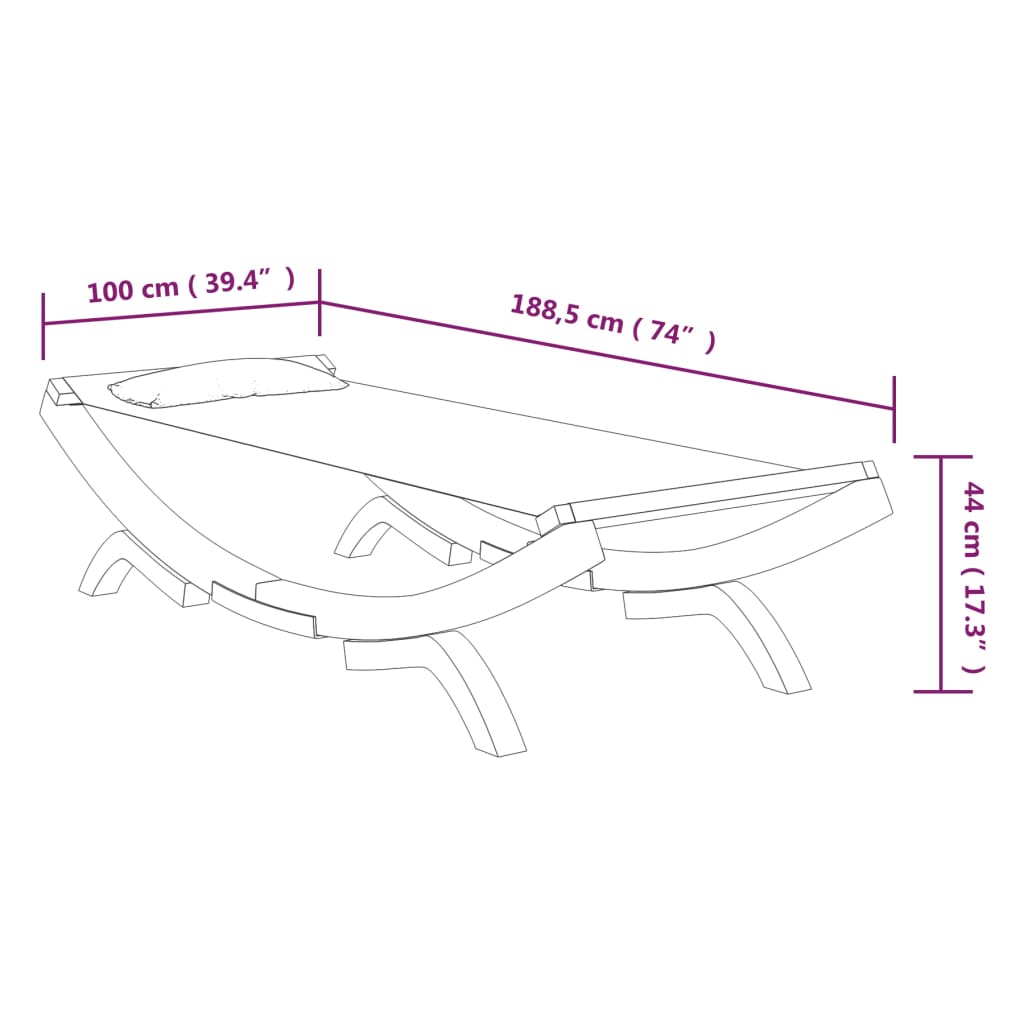 vidaXL Sonnenliege 100x188,5x44 cm Bugholz Massiv Anthrazit