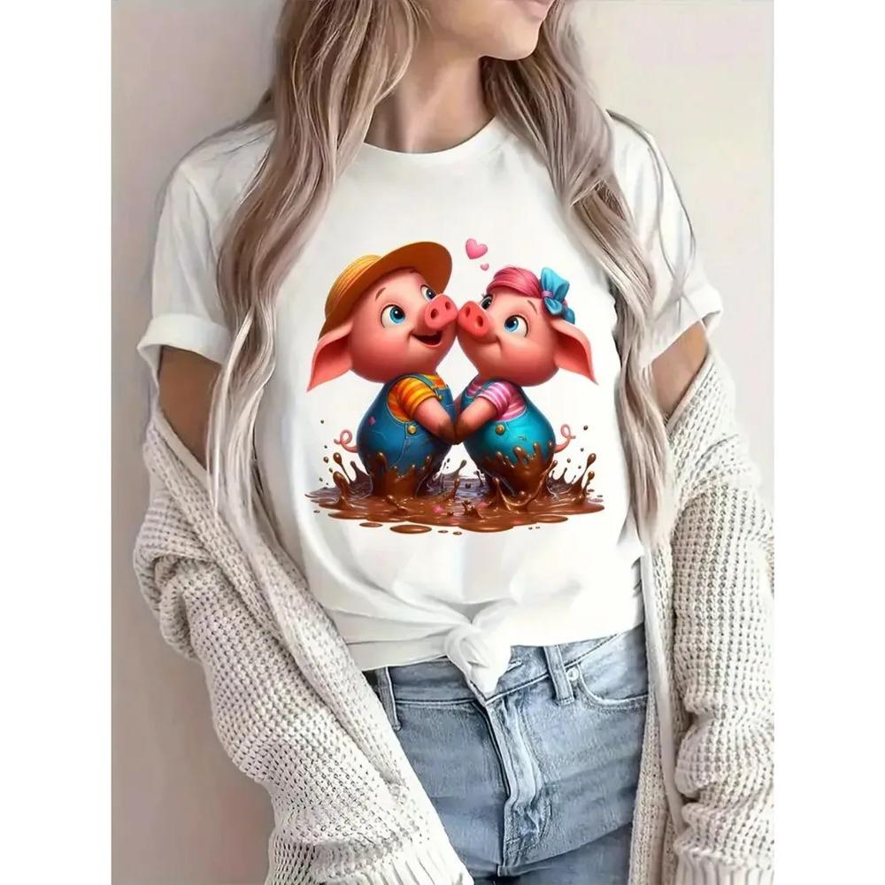 Sommer Damen T-Shirt Kreativ Lustig 3D Gedrucktes Kurzarm T-Shirt Modisch Bequem Weich Atmungsaktiv Groß Locker T-Shirt