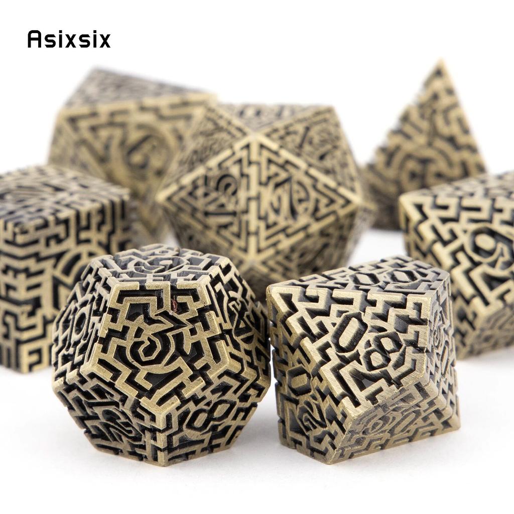 7 Pcs Copper Metal Dice Maze Solid Metal Polyhedral Dice Set Suitable for Role-Playing RPG  Board Game Card Game