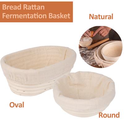 Ovaler/Runder Brot Rattan Gärkorb Handgefertigter Rattan Weidenkorb Backschüssel Backwerkzeug-Set Küchenwerkzeug für Hobbybäcker