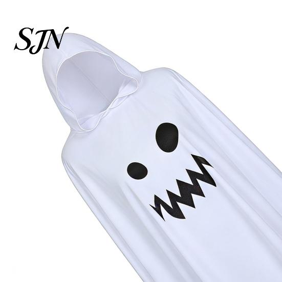 Kids And Adults Costume Halloween Ghost Cloak with Hood, Loose Fit Irregular Hem Soft Breathable Party Wear for Cosplay Party, White Spooky